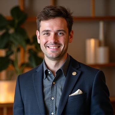 Portrait of Liam O'Connell, Founder and Creative Director of Aria Furnishings, with a warm and inviting expression.