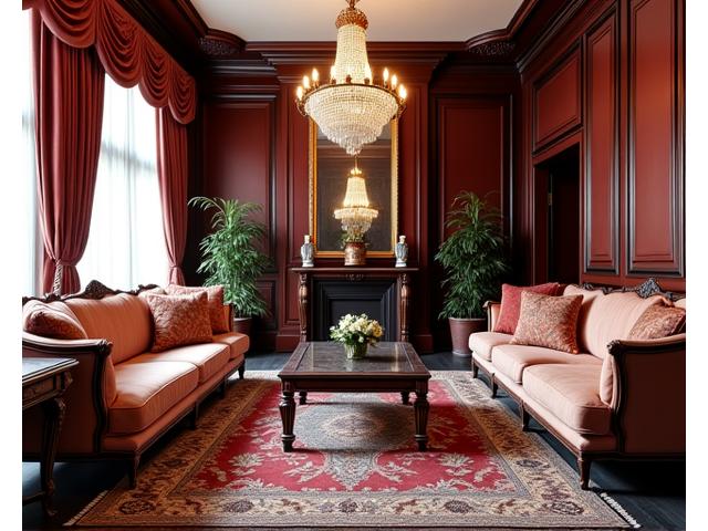 Luxurious, ornate classic furniture in a grand estate setting.
