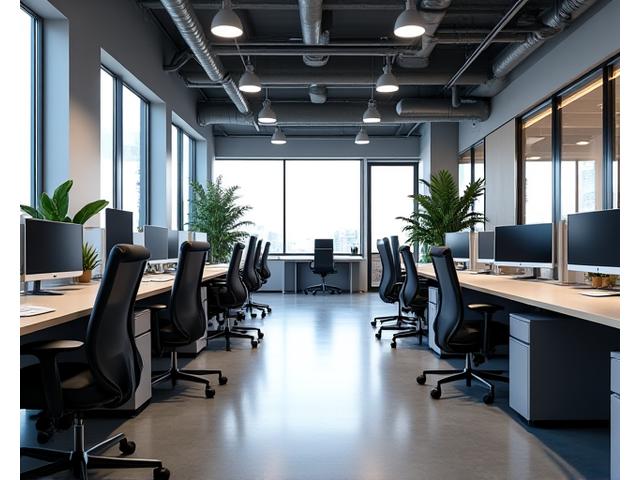 Modern and collaborative office space with ergonomic chairs and open layout
