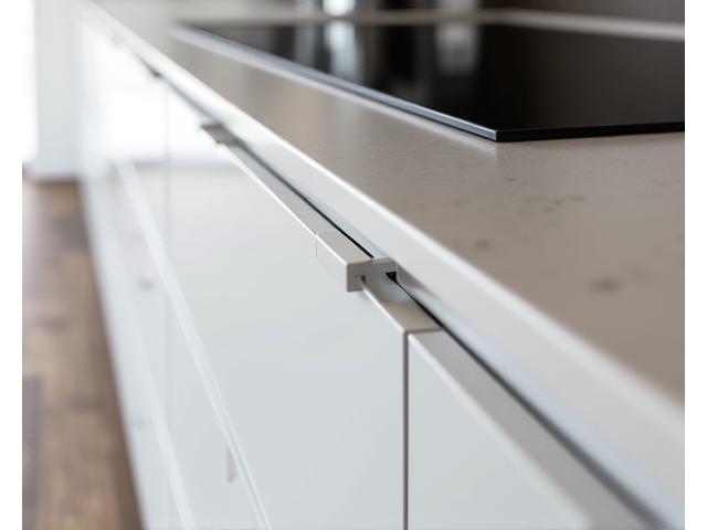 Custom-built minimalist kitchen cabinetry with integrated appliances
